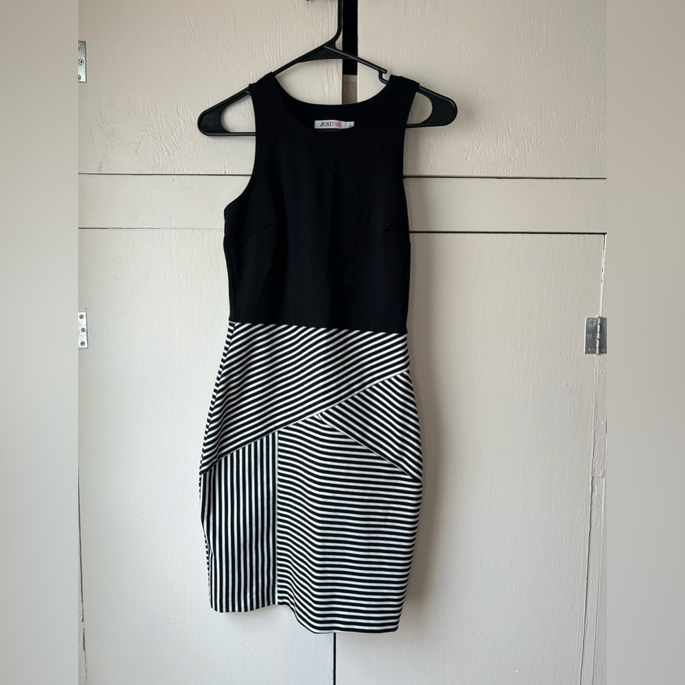 JustFab small fitted dress black white stretchy